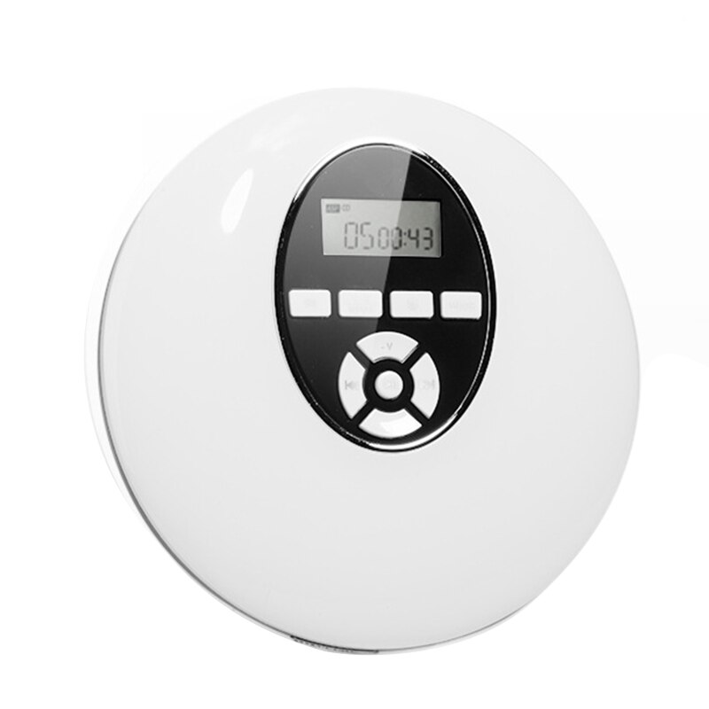 Reproductor de CD de estilo redondo, dispositivo de audio portátil, HiFi, Walkman, Discman, recargable, a prueba de golpes: White