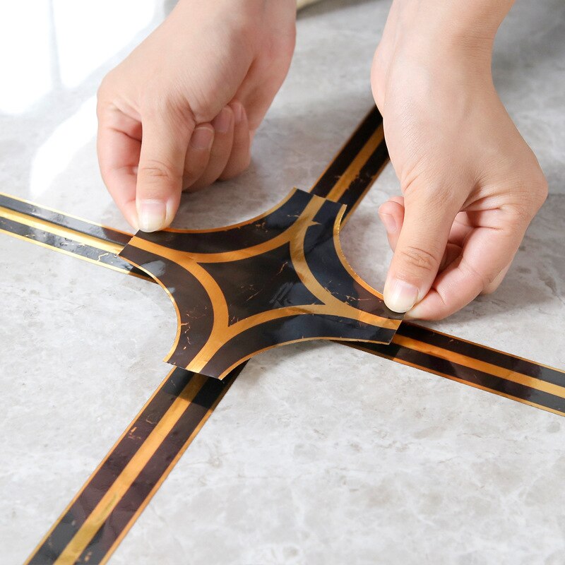 Black and Golden-US Joint Stickers Tile Gap Beautify Lines Stickers Wear-Resistant Floor Stickers Ground Us Joint Stick Self-Adh