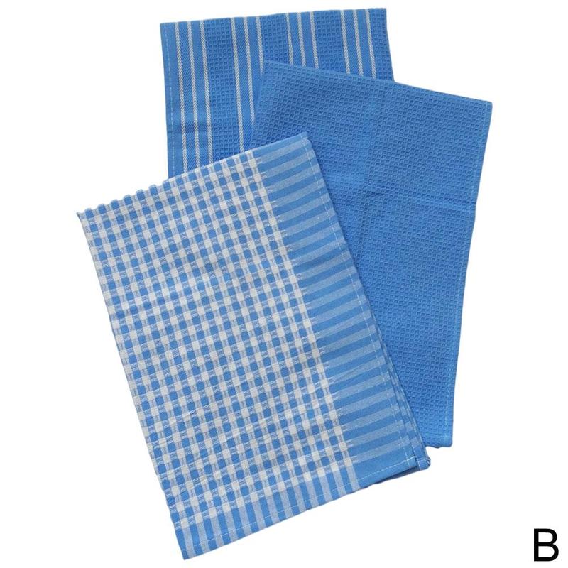 3 Stks/set Klassieke Keuken Handdoek Keuken Natuurlijke 100% Doek Huishoudelijke Handdoeken Katoen Machine Absorberende Huishoudelijke Handdoek Mythe Doek: blue