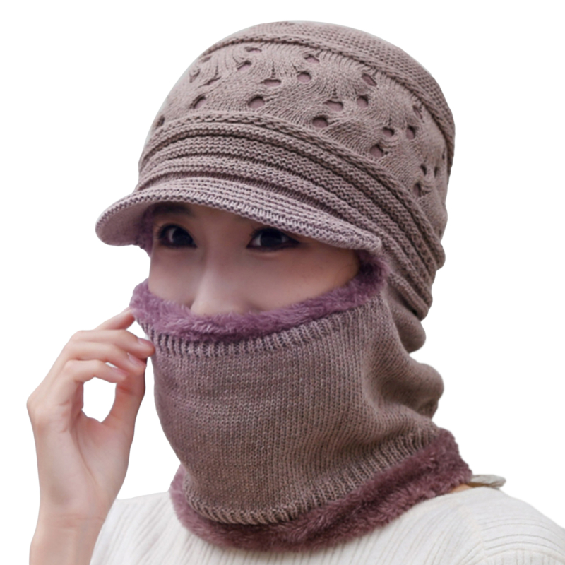 Senhoras inverno quente corda agulha forro de pelúcia quente à prova de vento capa completa cordão earmuffs com capuz czapki zimowe dla dziewczynki: Khaki