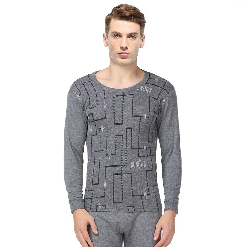 Men Plus Size Cotton Winter and Autumn Thermal Underwear Round Collar Undercoat Jacquard Long Johns Suit: 6802-Dark Gray / L