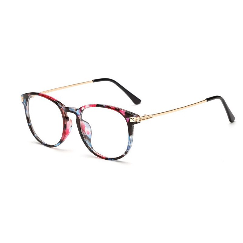 Elbru Klassieke Mode Plain Bril Retro Kleurrijke Brillen Comfortabele Grote Metalen Bril Frame Clear Lens Bril Unisex: Flower
