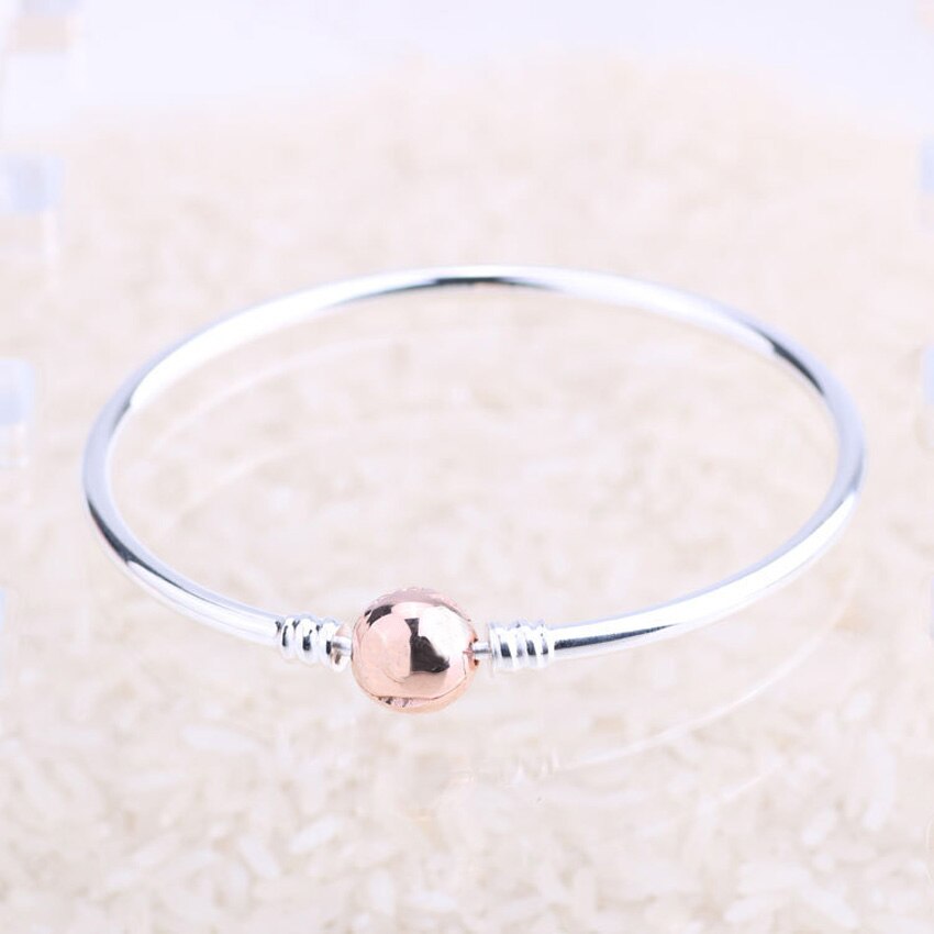 Original Rose & Gold Ball Circular Clasp Suitable Bracelet Bangle Fit 925 Sterling Silver Bead Charm Bangle Diy Fine Jewelry