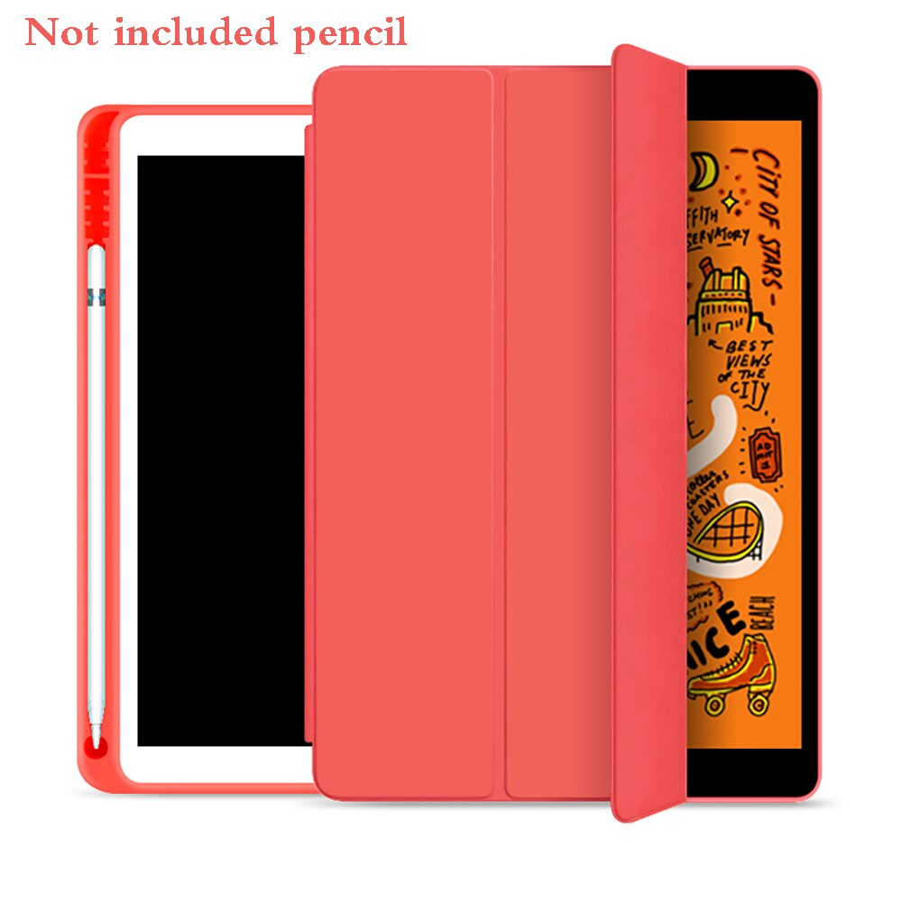 With Pencil Holder Case For iPad 10.2 inch Smart Case PU Leather Protective Shell Auto Sleep / Wake Cover For Model A2197: Red