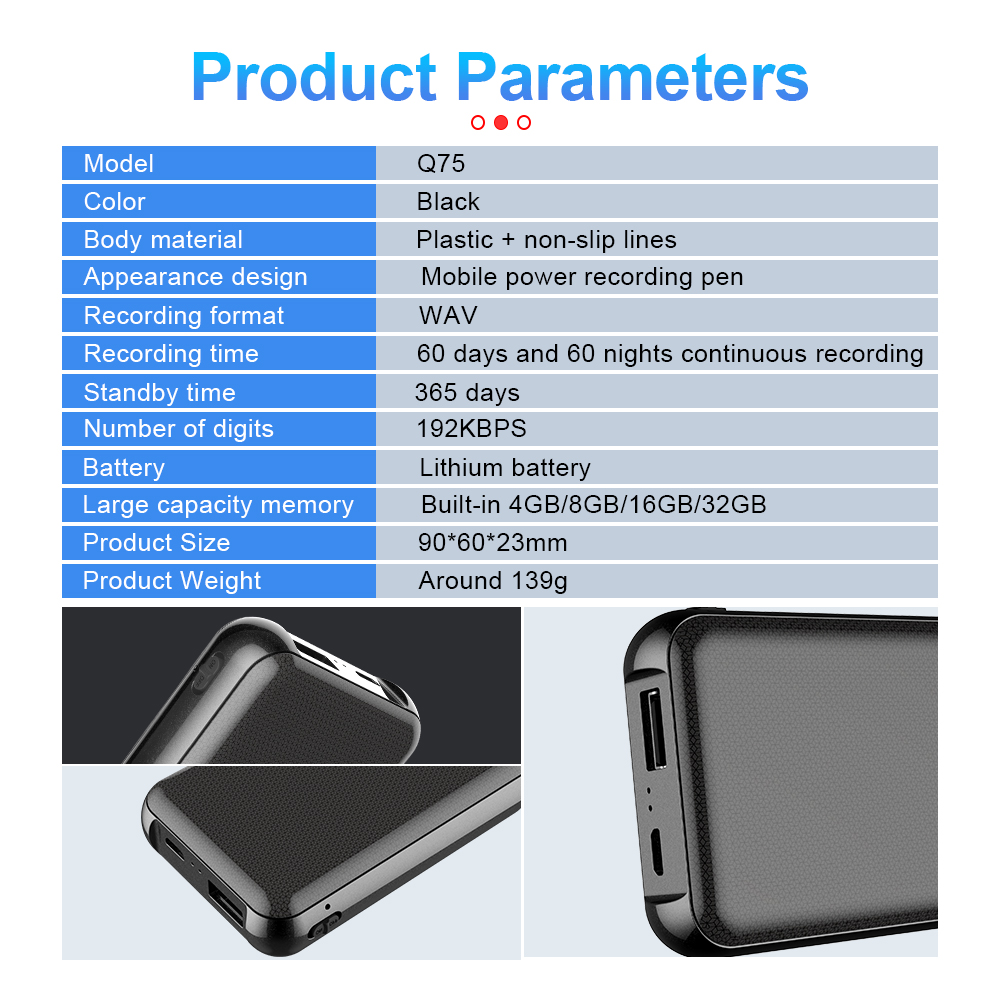 5000Mah Mini Power Bank Recorder Digtal Voice 8/32G Geluidsrecord Geactiveerd Professionele Grote Capaciteit Opslag Mp3 Opnamepen