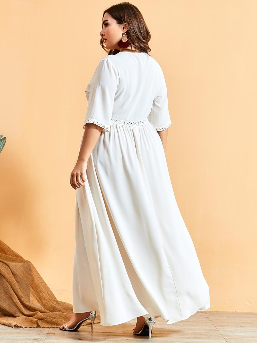 Hvid kjole plus kvinder sommer v-hals ha... – Grandado