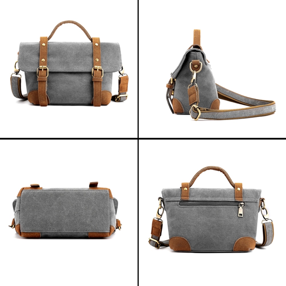Solid lerret dameskulderveske myk hasp slitesterk crossbody allsidige vesker og vesker med flere lommer