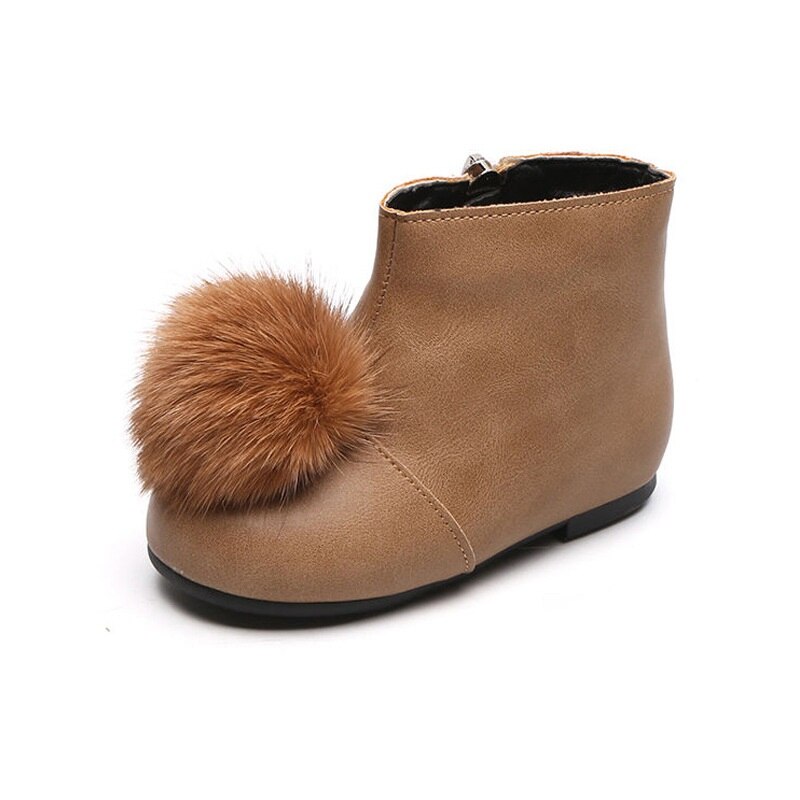 Cozullaa freundlicher herbst wildleder stiefeletten in unifarbe für babys und mädchen mit fellbommeln größe 21-30: Kastanienbraun / 30 ( innen 18 cm)