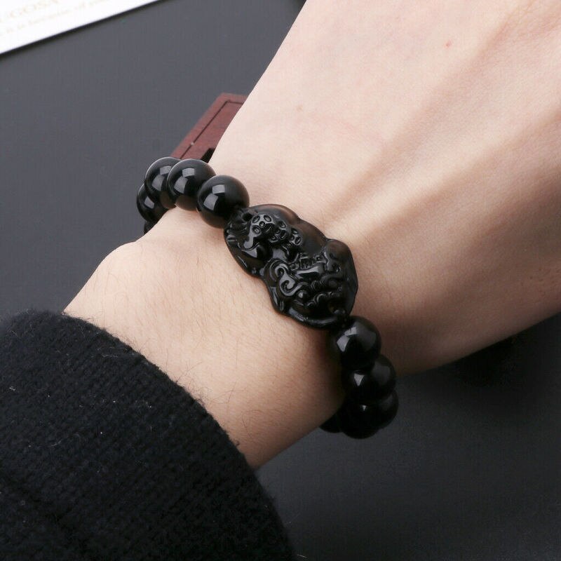 unisex Männer Armbinde Glück Buddha Obsidian Stein Perlen Armbänder Chinesischen FengShui Pi Xiu Farbwechsel Armbinde Reichtum Armbinde