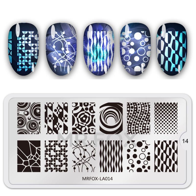 Pochoirs de manucure assiettes à ongles, en acier inoxydable à la couleur de la manucure Image de bricolage imprimante d'image modèles de plaques de marquage à ongles de 6.5*12.5CM: MRFOX-LA14