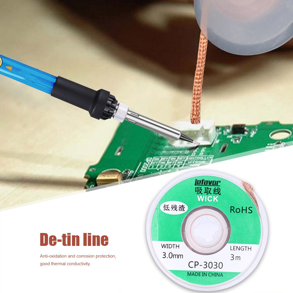 Multipurpose Desoldering Braid Welding Solder Remover Wick Wire Lead Cord Flux Repair Kit 2.5mm 2.0mm 3.0mm 3 Meter