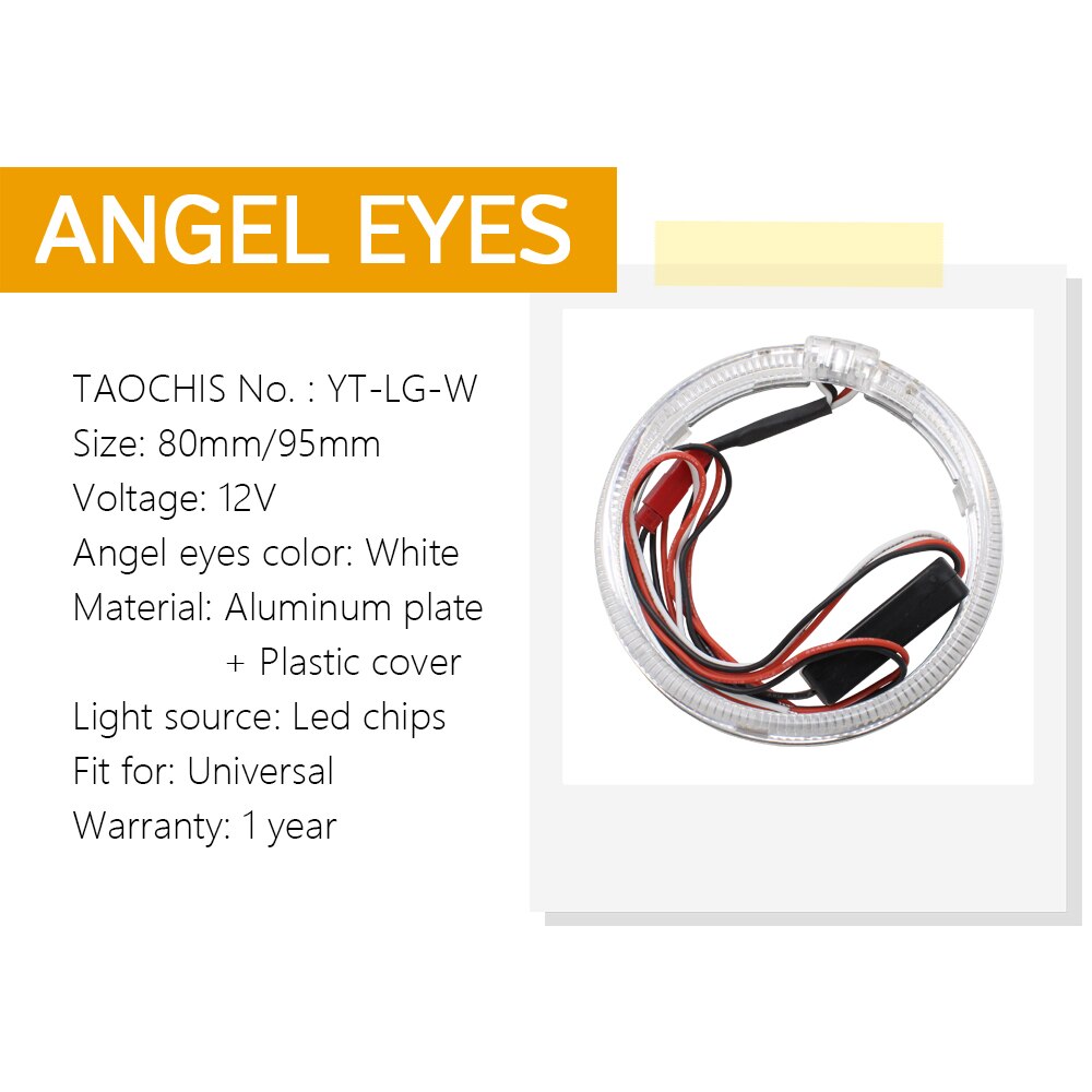 Taochis 80mm 95mm led anel óptico luz guia headlightswhite cor anjo olhos para bmw benz chevrolet toyota mazda honda vw