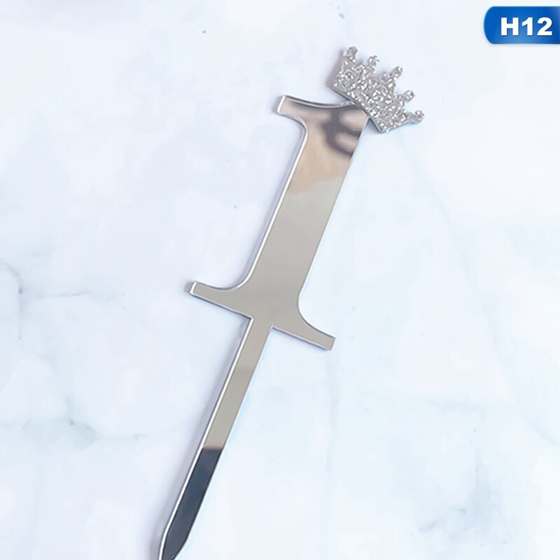 0-9 Numbers Cake Toppers Happy Birthday Cute Crown Number Cake Flag Acrylic Cupcake Topper Birthday Party Cake Decoration Topper: 12