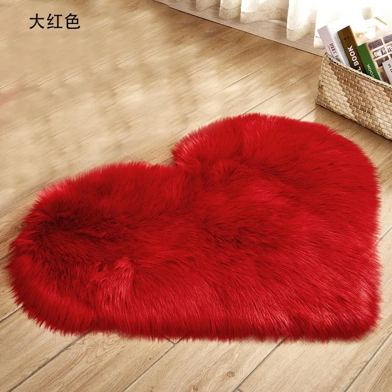 Alfombra peluda larga, alfombra peluda azul, blanca y rosa, alfombras de piel con forma de corazón, lana suave Artificial, piel de oveja, alfombra para puerta de dormitorio y habitación de bebé: Borgoña