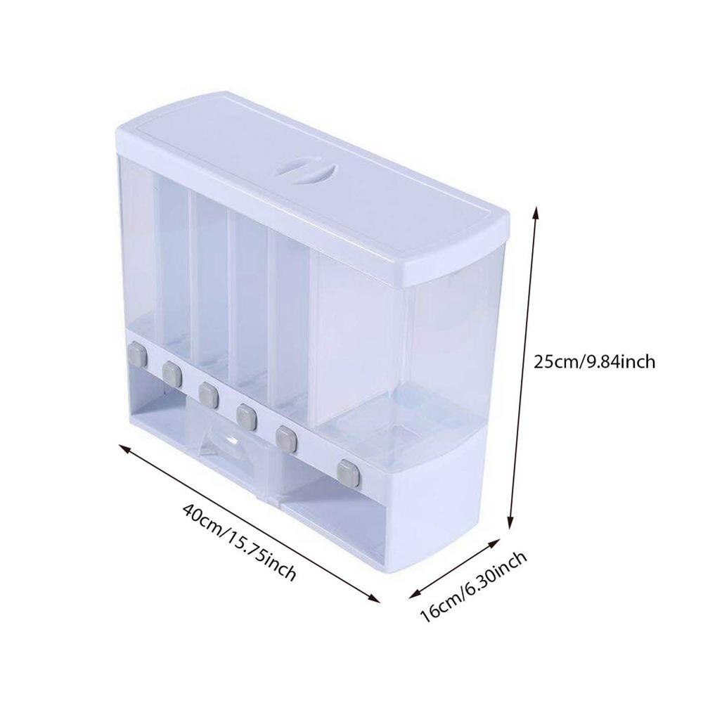 6 Grids Dry Food Dispenser Separate Rice Bucket Cereal Dispenser Moisture Proof Automatic Racks Sealed Metering Food Storage Box