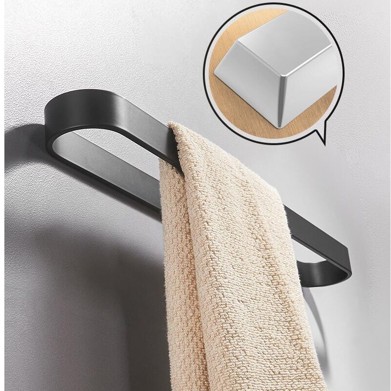 Neglefri solid aluminium sort håndklædestang enkelt håndklædestativ badeværelse mat sort håndklædeholder 30/40/50/60 cm