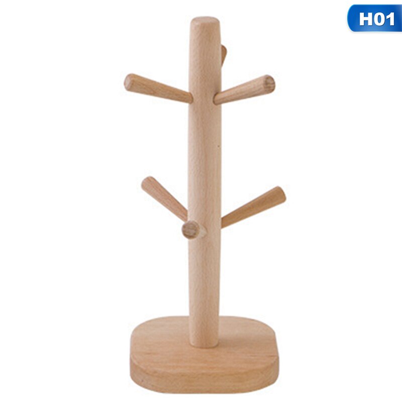 Soporte de madera para taza de café, estante de soporte de tronco de árbol de haya, 6 soporte para tazas y copas, soportes de despensa para encimera, colgador de estantes para tazas, exhibición de cocina: H01