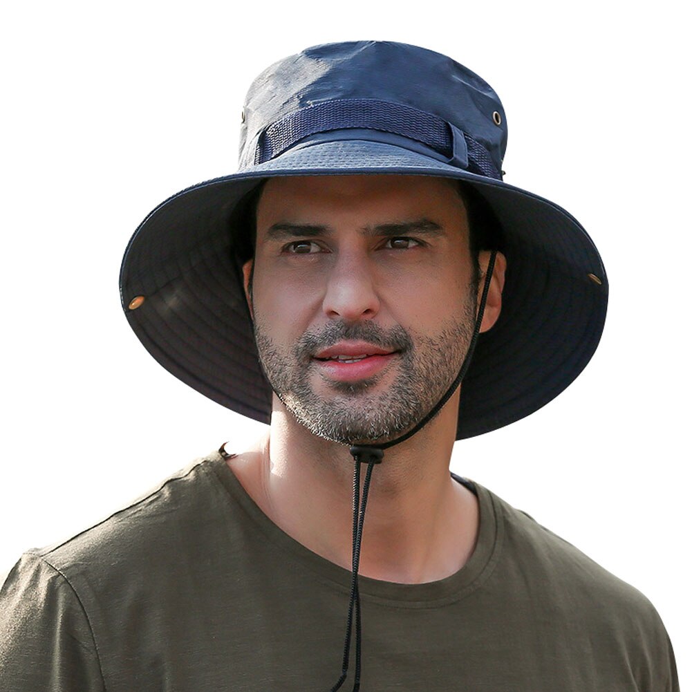 Men Outdoor Boonie Sun Hats Wide Brim UPF 50+ Sun Protection Breathable Hiking Camping Bucket Hat Black Gray Khaki: Navy Blue