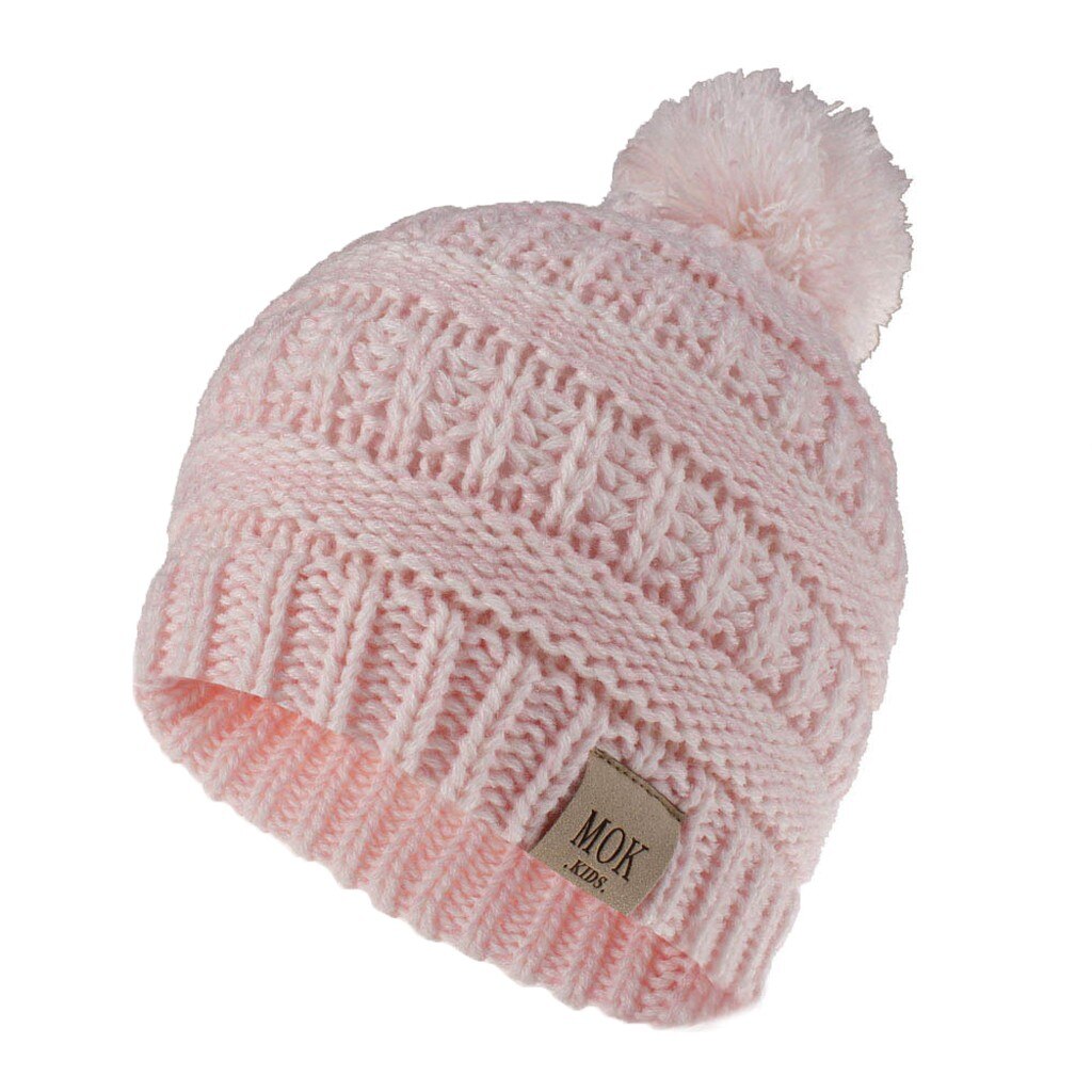Hat Caps Girls Boys Child Hat Keep Warm Winter knitting Cotton Casual Novelty Knitted Hat Wool Hairball Ski Simple Cute Hat: Light Pink