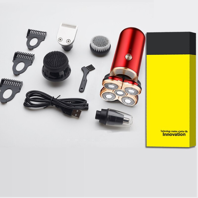 Electric Shaver Rechargeable Electric Beard Trimmer Shaving Machine for Men Beard Razor Wet-Dry Dual Use Washable: STD Plus-Red-Box