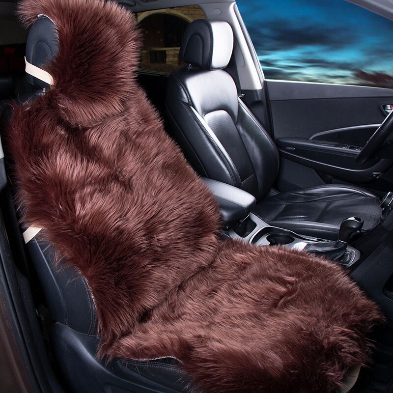 Kawosen 1 Stuk Lange Faux Bont Bekleding, Universele Kunstmatige Pluche Auto Stoelhoezen, leuke Pluche Sneeuw Zitkussen LFFS02: 1x Coffee Seat
