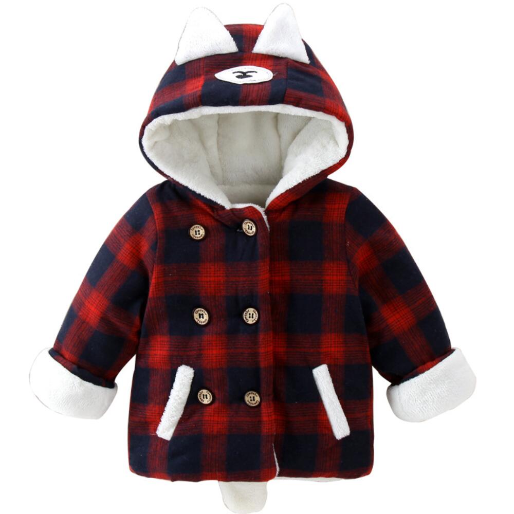 Novo inverno meninos com capuz outerwear outono engrossar casaco crianças do bebê mais roupas de veludo crianças casuais jaqueta xadrez da criança