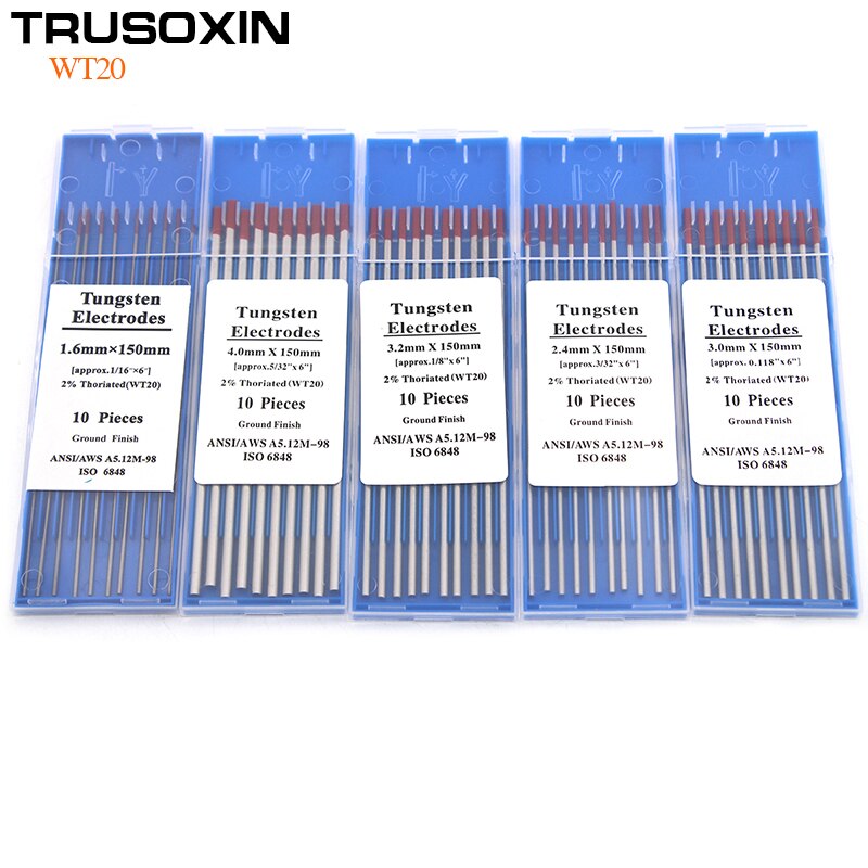 10 stk rød fargekode 150mm thorium wolframelektrodehode wolframstangnål / ledning til tig wsme super sveisemaskin