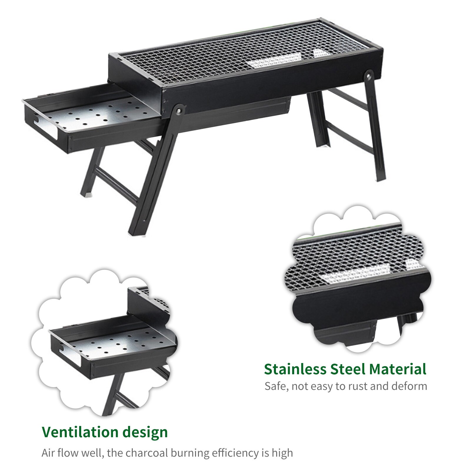 Charcoal Grill Portable Barbecue Charcoal Grill Stainless Steel Folding Grill Tabletop for Outdoor Cooking Camping Picnic