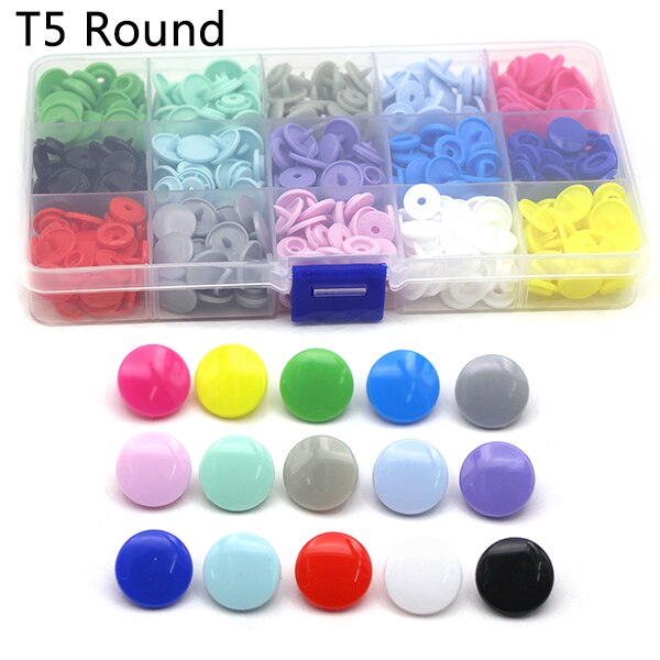 150 sæt  t3/t5 trykknapper til børn i æske plastikknapper til tøj runde/hjerte/stjerne trykknapper kam trykknapper diy: T5 runde