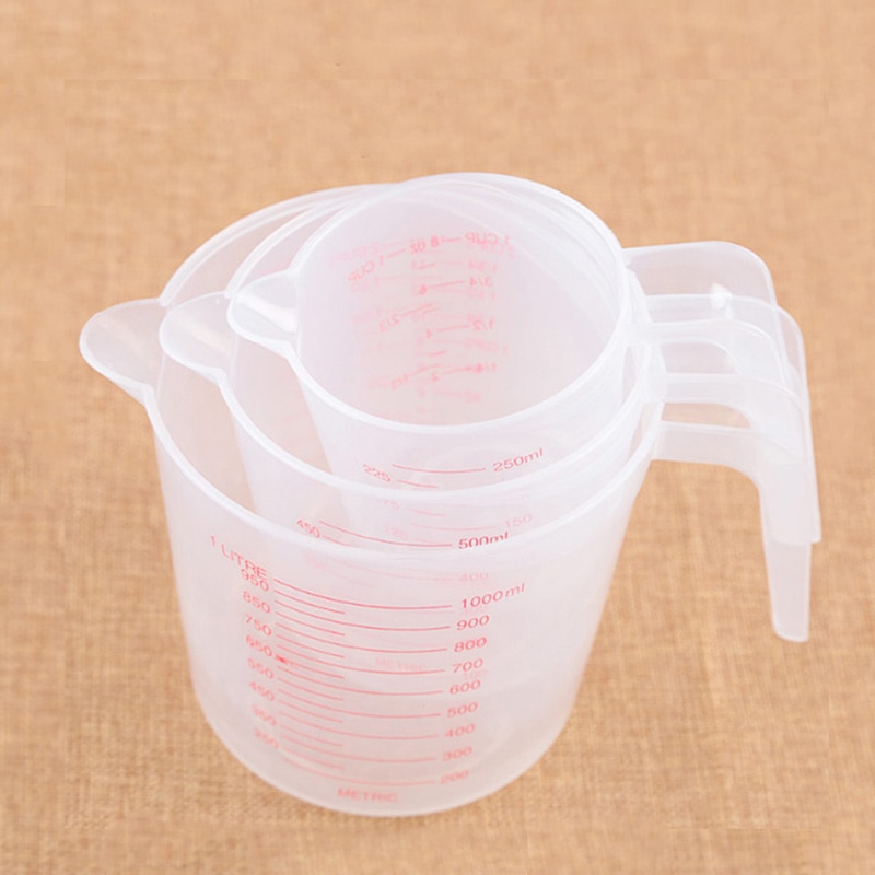Plastic Measuring Cup 250/500/1000ml Clear Scale Show Transparent Mug +Handle Pour Spout 3sizes Measuring Device