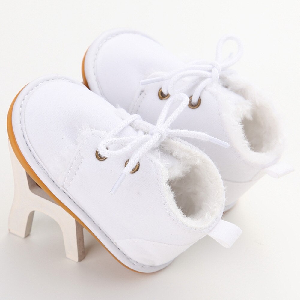 Mode Voorraad Pasgeboren Peuter Sneaker Laarzen Baby Boy Meisje Warme Bont Crib Schoenen 0-18 m: WHITE / 7-12 Months