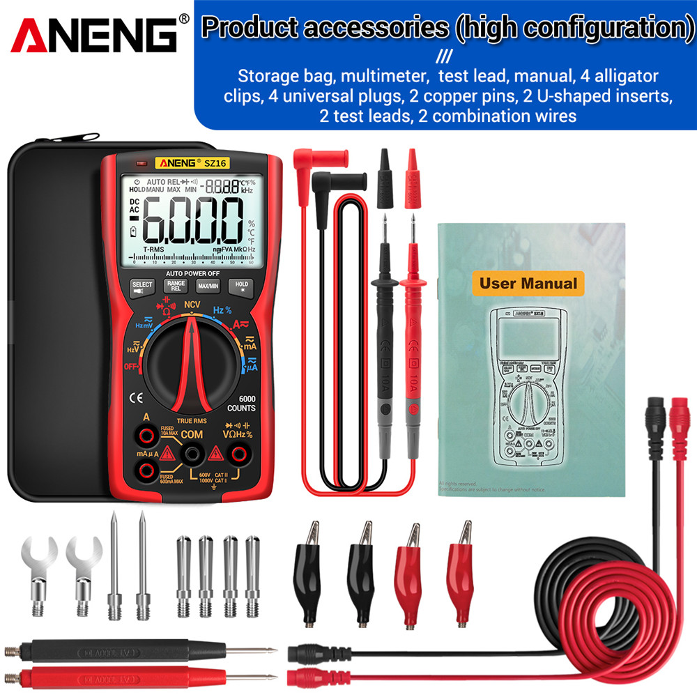 ANENG SZ17 DIY tranzystor kondensator NCV wykrywacz miernik przebiegu multimetr cyfrowy 6000 profesjonalne True RMS AC/DC analogowego testera: SZ16 czerwony Pro