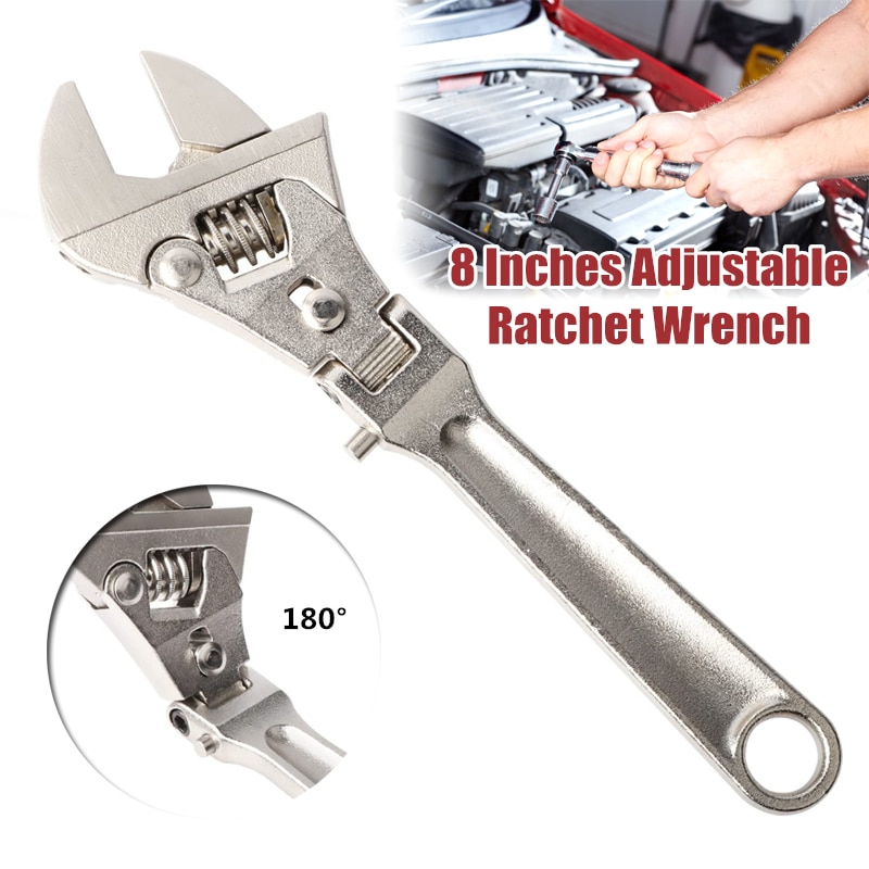 8 Inch Flexible Head Adjustable Ratchet Wrench 180° Rotating Folding Ratchet Wrench Tubing Wrench Repair Tool Hand Tools