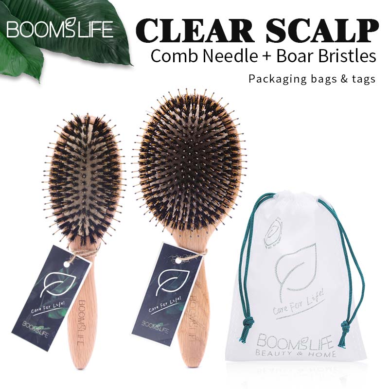 Cepillo de pelo con cerdas de jabalí, peines de madera para mujer, cepillo para masaje del cuero cabelludo, cepillo para desenredar el cabello, cepillo de pelo de madera de roble, peine de peluquero para el cabello