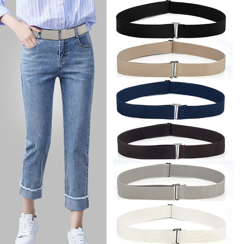 Women Invisible Belt Buckle Plastic Comfortable Elastic Belt For Women Men Adjustable No Show Web Belt For Jeans