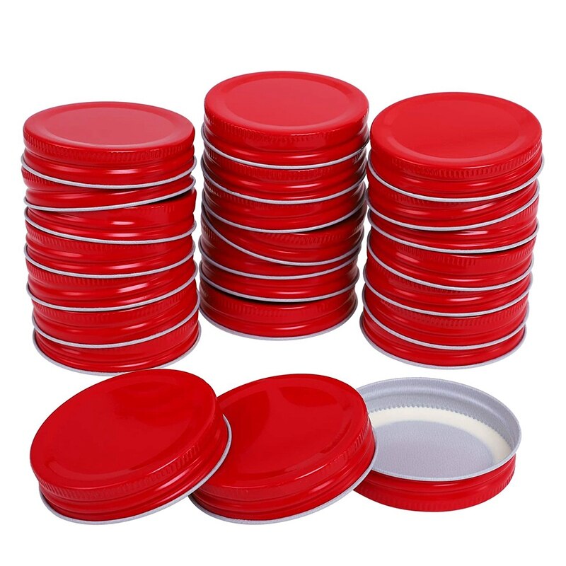 24 Pack 70MM Mason Jar Lids Secure Reuseable Regular Mouth Mason Storage Canning Lids: Red