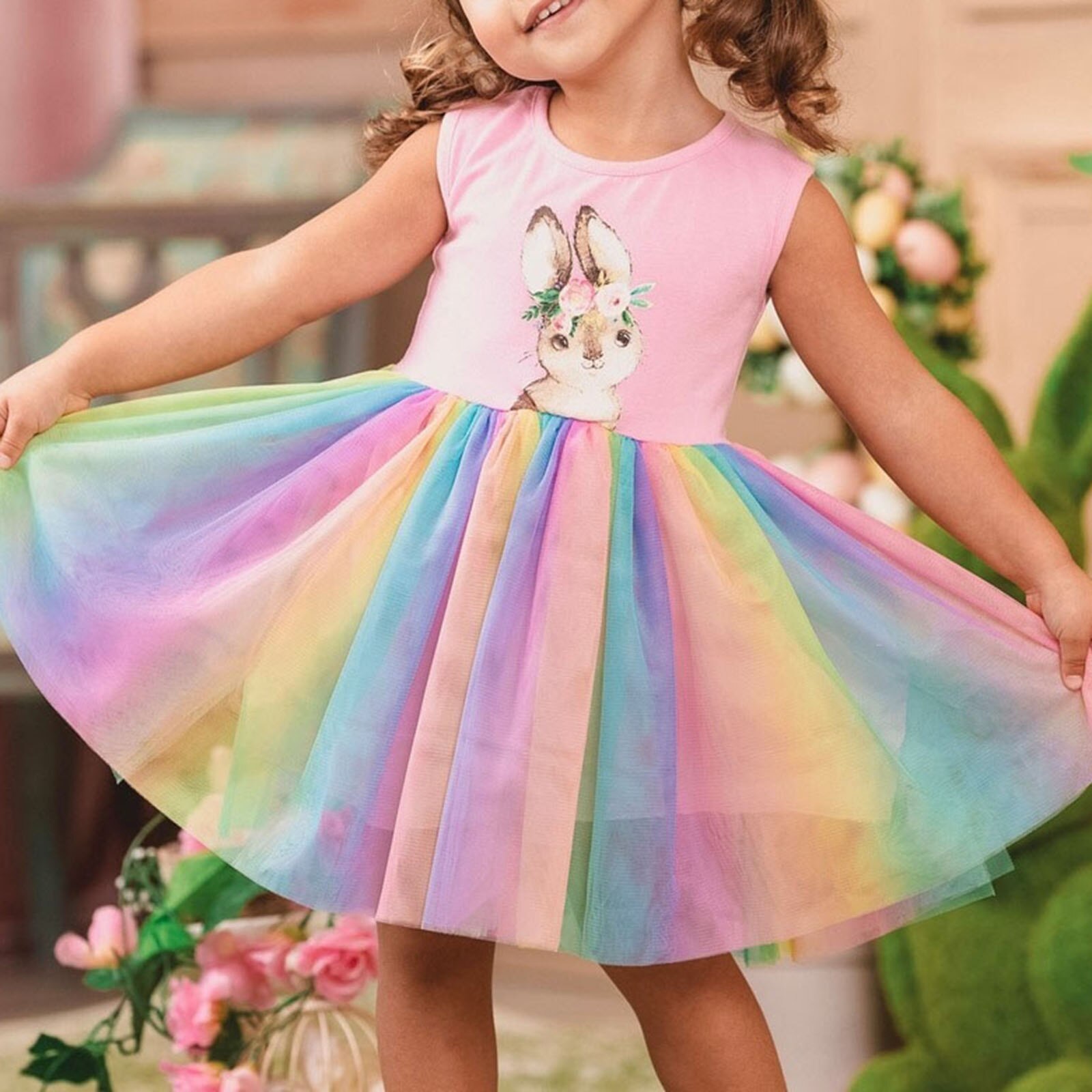 Ma &amp; Baby 6M-4Y pasqua Infant Toddler Kid Baby Girls Dress Bunny Flower Print Tutu abiti da festa per ragazze costumi D35