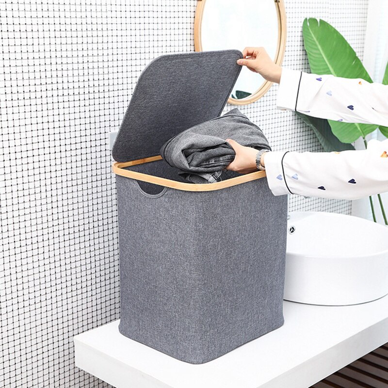 RedTagTown Large Foldable Waterproof Laundry Hamper – Gray Canvas, Cylindrical, 34x44cm
