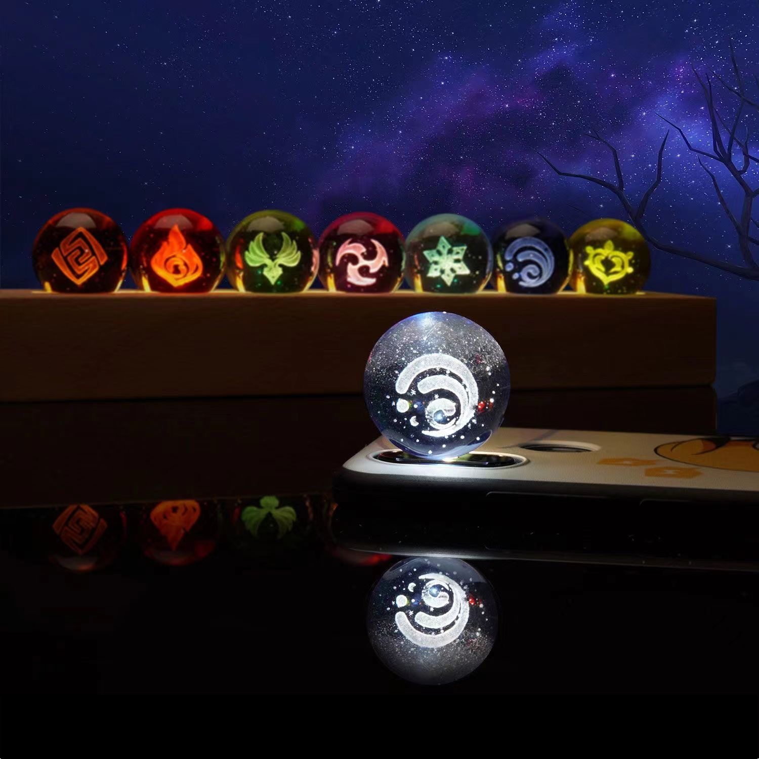 Anime Game Peripheral God's Eye 3D Stereoscopic Luminous Crystal Ball Desktop Ornaments Cartoon Secondary Yuan: Beige