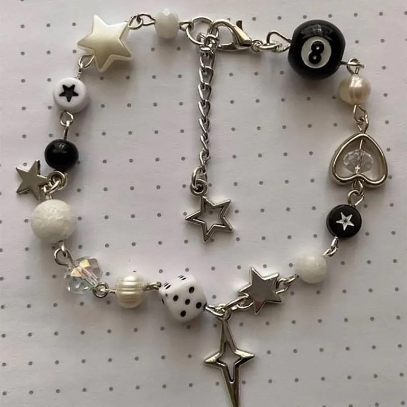 Handgemaakt nr. 8-ball ster kralen dobbelstenen armband kokette y2k gotische armband: Hot Stamping