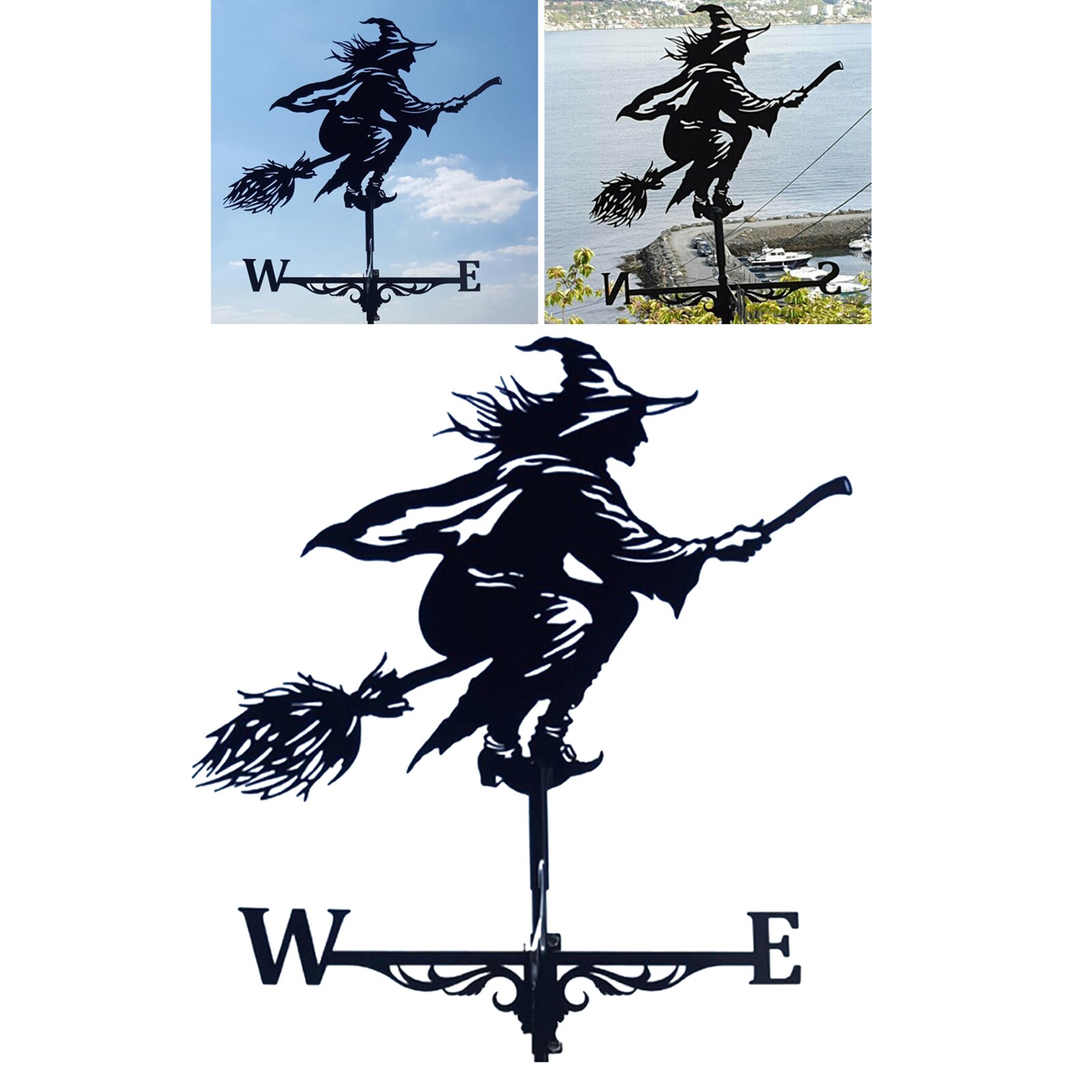 Iron Witch Shape Weathervane Fence Mount Weather Vane Garden 30'' Tall