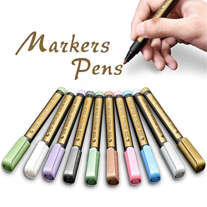 Metallic Metallic Marker Pennen, Verf Pennen Set Van 10 Premium Gekleurde Markers, metallic Inkt Art Pen Voor Diy Fotoalbum, Rotsen,-