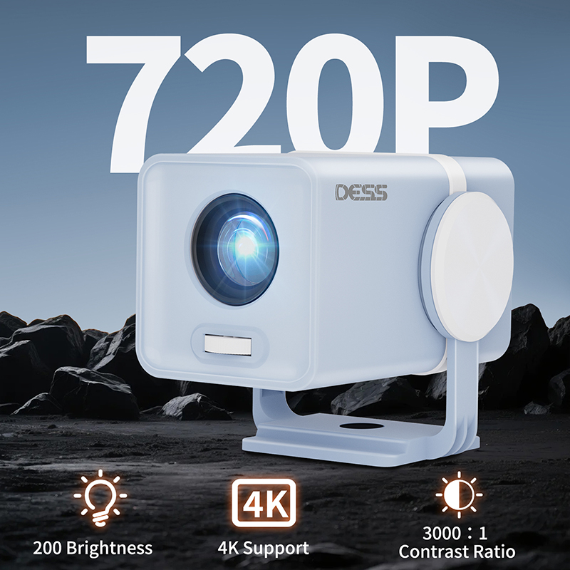 DESS Mini Projector Android 13 TV OS 1280*720P Dual Wifi6 180°Rotatable BT5.0 Cinema Outdoor Portable Beamer Support 4K