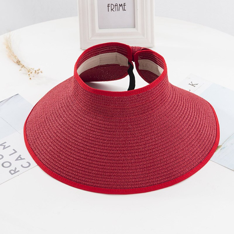 Visera plegable de paja de verano para mujer con bonito lazo, gorro de playa diario, gorro de vacaciones B2Cshop