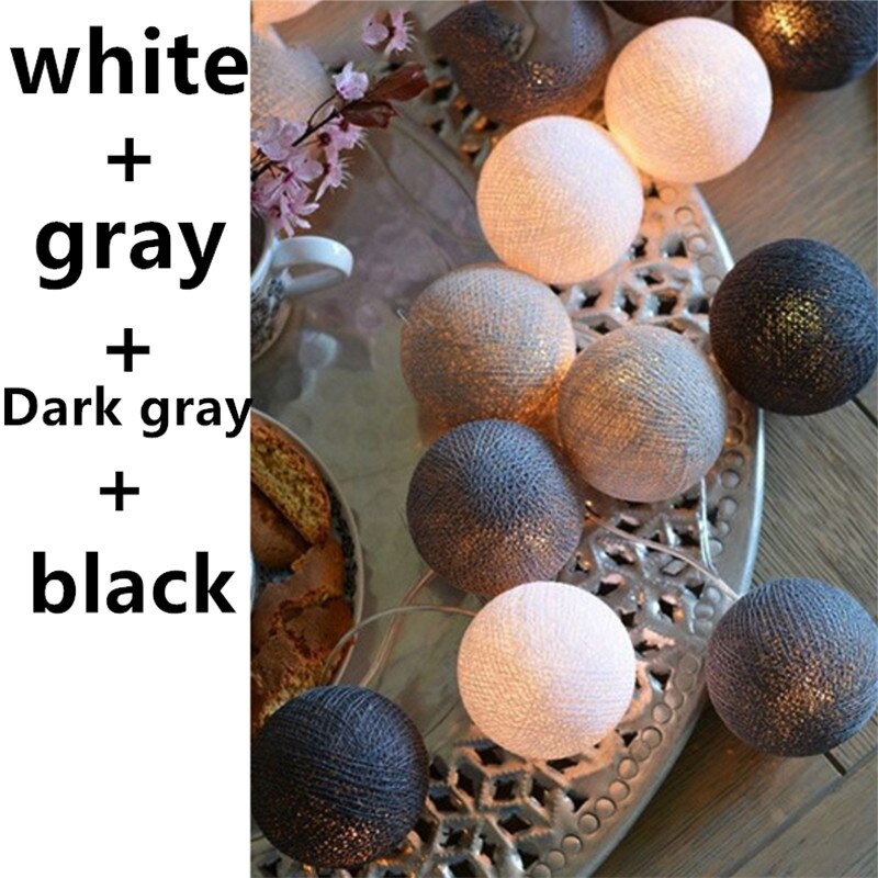 Wrumava 3 m 20 Globe Lichtslingers Batterij LED Guirlande Verlichting Warm Wit Thai LED Katoenen Bal Licht Chain Party Kerst lichten: Gray style / 1.5m 10LED