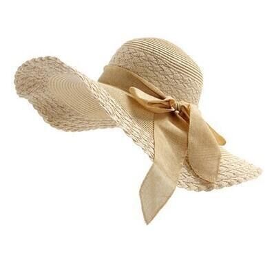 Sommarhatt dam stråhatt med stor brätte solfloppig bred brätte hattar pilbåge hopfällbar strandmössa gorros mujer verano: Beige