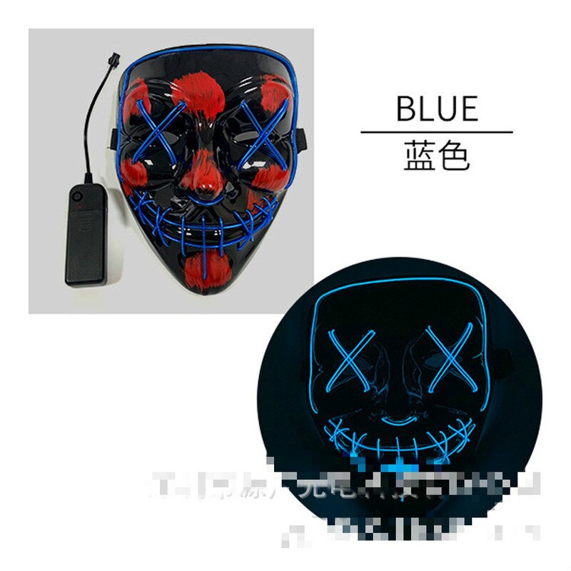 Halloween Luminous Mask Glitter Blood Horror Thriller LED Party Mask Party Mask Luminescent Carnival Light Mask: BLUE