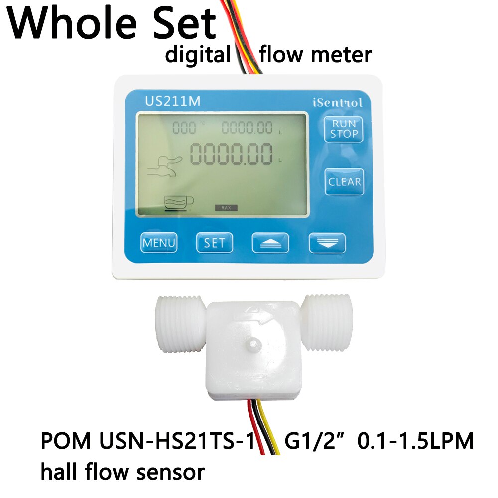 US211M USN-HS21TS-1 0.1-1.5LPM Flow Meter Totalizer Flow Measurement with Water Flow Sensor G1/2" Turbine flowmeter cheap meter