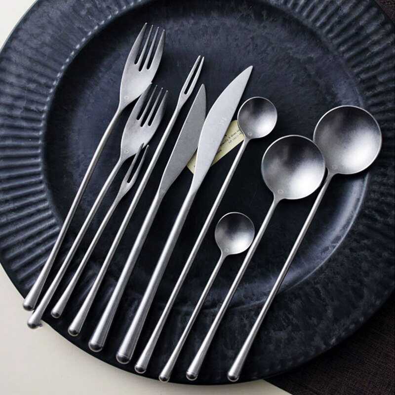 Silber 304 Edelstahl Westlichen Besteck einstellen retro Abendessen Messer Gabel Löffel einstellen Spezielle Gabeln Kaffee Tee Löffel Obst Gabel