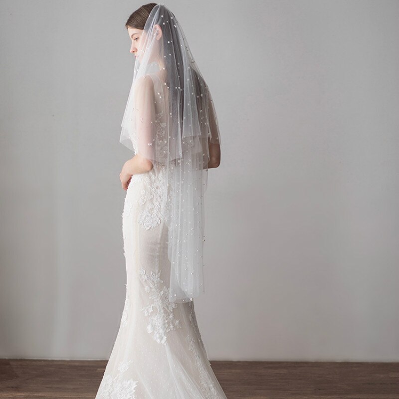 Ivoor Bruidssluier Met Kam Vingertop Parel Bruiloft Sluier Veu De Noi V604